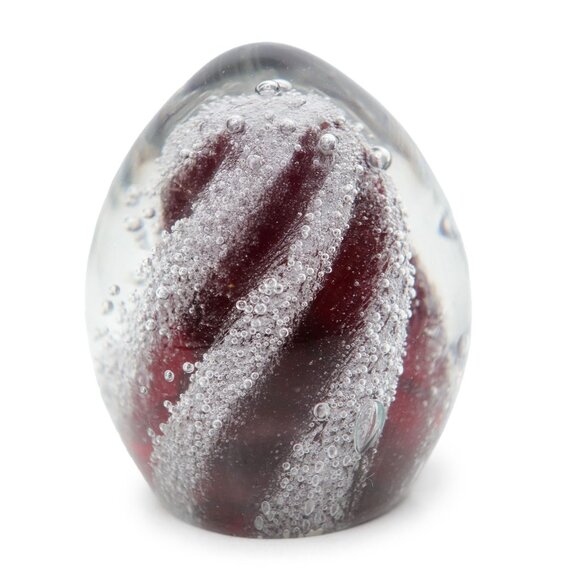 Vtg Art Glass Egg Drop Paperweight Handblown Swirled Bubbles Maroon Heidelberg - Picture 2 of 13